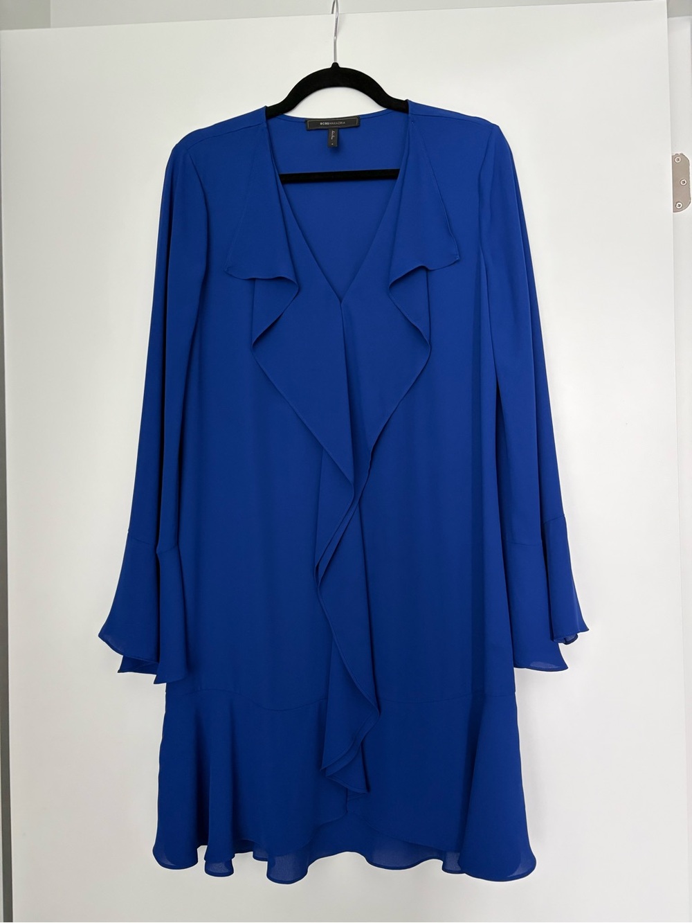 BCBGMaxAzria Royal Blue Ruffle-Front Long Sleeve Dress